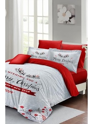 Bomii King Size Yılbaşı Süsü Wishing You Noel Pamuk Saten 3D Çift Kişilik Nevresim Takımı, MONOHOME42356