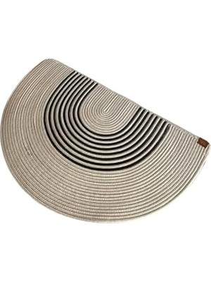Bomii Halfmoon Serisi Yarım Yuvarlak Jüt Kapı Önü Girişler Için Karşılama Paspası Lekelere ve Toza Dayanıklı, 75 x 90 Cm), Yıkanabilir Iç Dış Mekan Ev & Kapı Önü Dekoru (Gri Siyah Şeritli