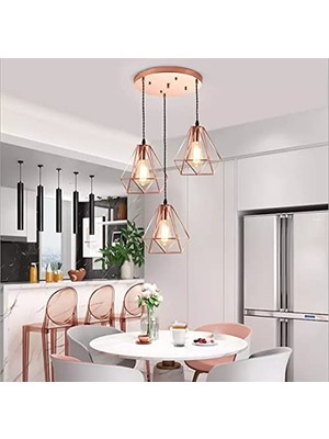 Bomii Mylights Retro Rustik Bakır Avize Üçlü 35 cm Avize