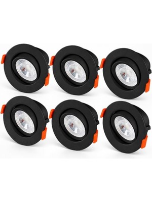 Bomii 6'lı Set CT-5200 Lal 7W 3200K Günışığı Siyah Gömme LED Spot 470 Lümen 220V Yönlendirilebilir Sıva Altı Tavan Aydınlatma
