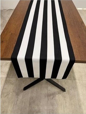 Bomii Desenli Runner Örtüsü Siyah Beyaz Çizgili 40 x 140