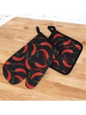 Bomii Red Chili Peppers Temalı Premium Kalitede Hediyelik Fırın Eldiveni (2 Parça)