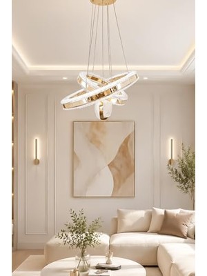 Bomii Begonya Gold Modern Tasarım Sarkıt LED Avize 3 Renk Işık Kristal Görünüm Oturma Odası Yemek Odası Salon Yatak Odası