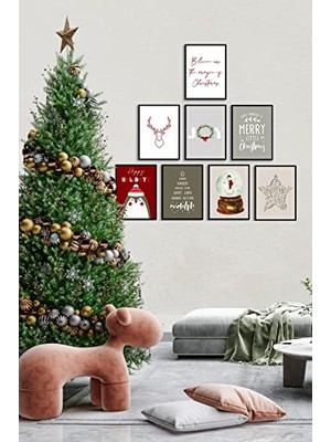 Bomii Çerçevesiz Çerçeve Görünümlü 8 Parça Yeniyıl Seti Yılbaşı Seti Mdf Tablo Seti Noel Set ÖZC-MDF8F