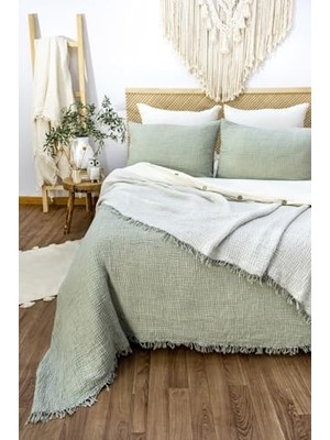 Bomii Müslin 4 Katlı Yatak Örtüsü Çağla Yeşili Çift Kişilik Pike 230X240 Cm.