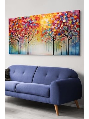 Bomii Renkli Soyut Sanat Modern Çiçek ve Yaprak Kompozisyonu Tek Parça Kanvas - Canvas Tablo, 120 x 65, EV-KNVS-359