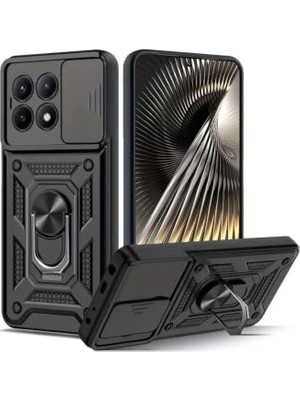 Bomii Constraın Xiaomi Poco X6 Pro ile Uyumlu Kaze Tora Kamera Korumalı Sürgülü Yüzüklü Armor Military Tank Kızaklı Kılıf Kapak - Siyah