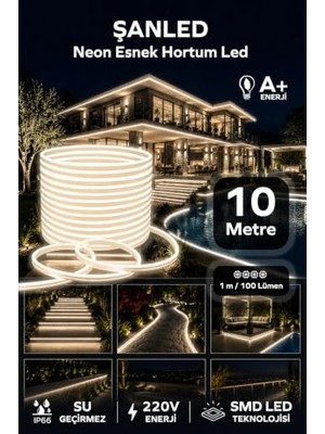 Bomii Neon Esnek Hortum Şerit LED Beyaz, Kırmızı, Gün Işığı, Yeşil, Mavi, Amber Rengi + 220V FIŞ/1,2,3,4,5,10,15,20,25,50,100 Metre (Gün Işığı, 10M)