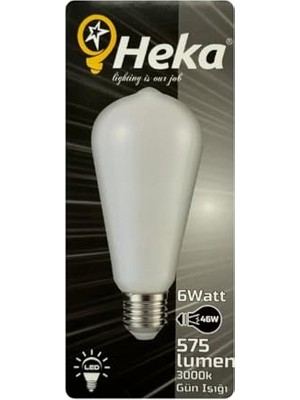 Marmara Avm LED ST64 Filament Ampul, 6W (46W), E27 Duylu, 3000K Sarı Işık