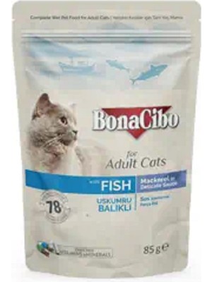 Bonacibo Soslu Uskumru-Balıklı Pouch Yetişkin Kedi Yaş Maması 85 gr x 12 Adet