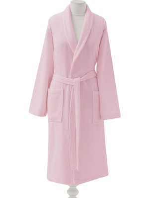 Taç Şalyaka Düz Pamuk Bornoz, Pembe, L/xl