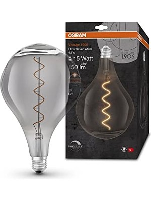 Marmara Avm Lamps Vintage 1906 LED Lamba, Duman Tonlu, 4,5 W, 150 Lm, Büyük Üzüm Şeklinde, 168 mm Çap ve E27 Duy, Sıcak Beyaz Işık Rengi, Kısılabilir Filament, 15.000 Saate Kadar Kullanım Ömrü