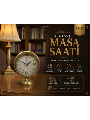 Marmara Avm Masa Saati, Premium Vintage 25 x 20 cm Eskitme Metal