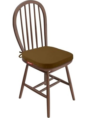 Marmara Avm Standartfit Oval Sandalye Minderi Fermuarlı Yıkanabilir Kılıf Bağcıklı Su ve Yağ Itici 42X42X5 cm (Kahve)