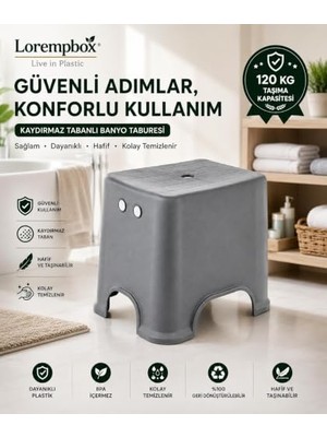Marmara Avm Lorempbox Kaydırmaz Tabanlı Plastik Tabure Gri