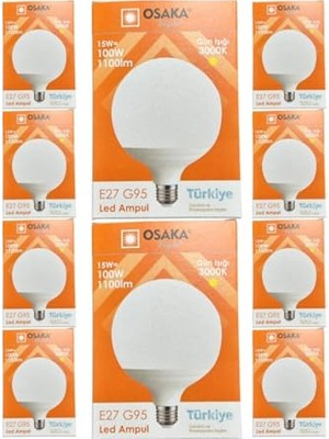 Marmara Avm 15W (100W) 3000K E27 G95 LED Ampul, Gün Işığı, 10 Adet