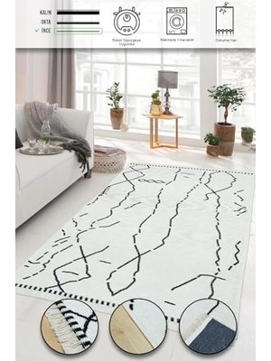 Marmara Avm Iskandinav Kaymaz Taban Saçaklı Dokuma Örgü Yıkanabilir Salon Oturma Odası Yolluk Kilim Cream 80 x 150