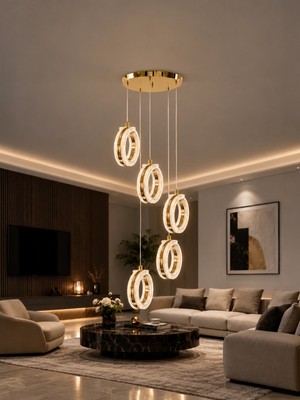 Markatech Tetra Gold 5'li Kumandalı Dimmerli 3 Renk LED Sarkıt Avize