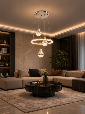 Markatech Viola Krom Kumandalı Dimmerli 3 Renk LED Sarkıt Avize, Çap 40 cm