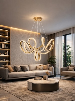 Markatech Prestij Cristalya Gold Kaplama 3 Renk LED Sarkıt Avize, Çap 50 cm