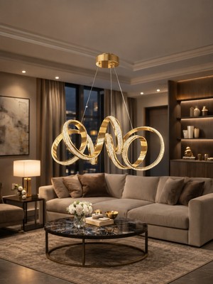 Markatech Parmas Cristalya Gold Kaplama 3 Renk LED Sarkıt Avize, Çap 50 cm