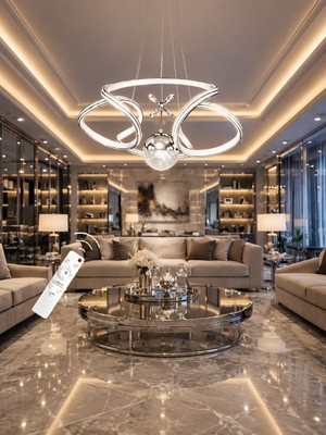 Markatech Calista Beyaz Krom Çizgili Kumandalı Dimmerli Gece Modlu 3 Renk Ledli Avize - Çap 50 cm