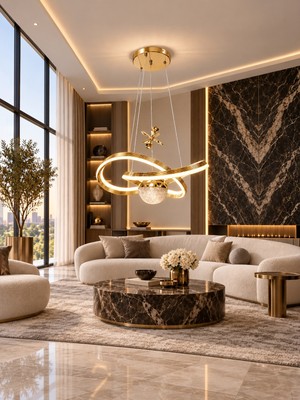 Markatech Vetro Gold Kaplama Çift Ledli Desenli 3 Renk LED Sarkıt Avize