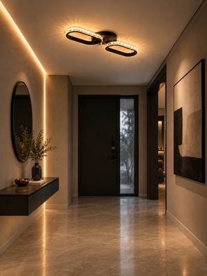 Markatech Ekol Siyah Cristalya Serisi Modern 2'li Plafonyer 3 Renk Ledli Avize