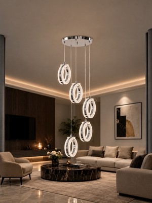 Markatech Tetra Krom 5'li Kumandalı Dimmerli 3 Renk LED Sarkıt Avize