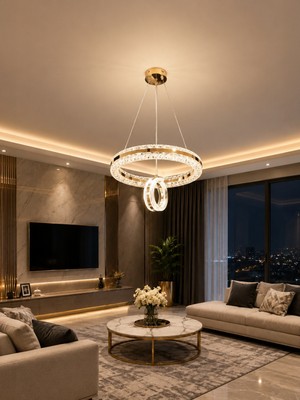 Markatech Şahande Gold Kaplama Çift Yönlü Kumandalı Dimmerli 3 Renk LED Avize, Çap 40 cm