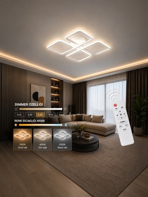 Markatech Nova Beyaz Kumandalı Dimmerli 3 Renk LED Plafonyer Avize