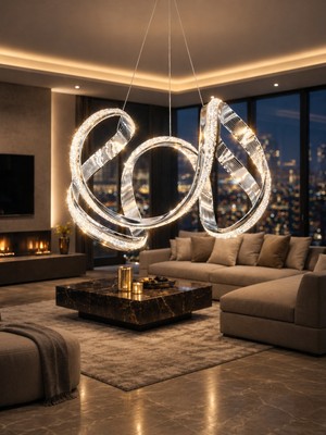 Markatech Deluxe Cristalya Serisi Krom Kaplamalı Kalın Çizgili Sarkıt 3 Renk Ledli Avize