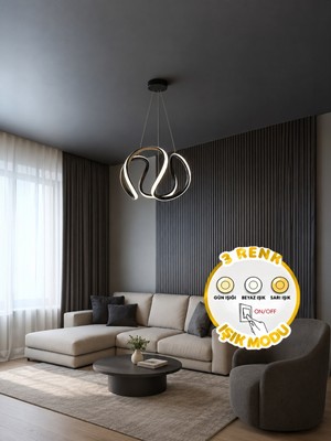 Markatech Petra Siyah 3 Renk LED Sarkıt Avize, Orta Boy