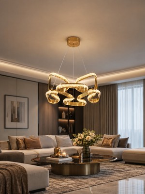Markatech Odessa Kristalli Gold Kaplama Kalın Çizgili Kasa 3 Renk LED Sarkıt Avize