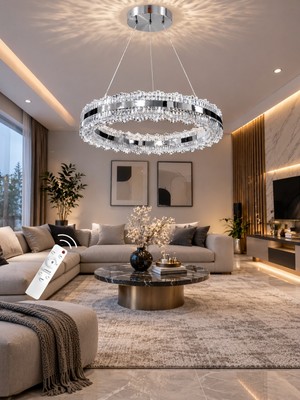Markatech Asalet Krom Kaplamalı Çift Yönlü Kumandalı Dimmerli 3 Renk Ledli Avize - Çap 40 cm