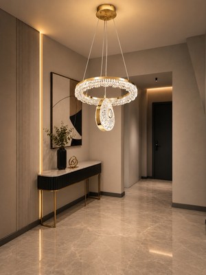 Markatech Ihtişam Gold Tekli Sarkıt 3 Renk Ledli Avize - Çap 30 cm