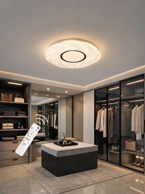 Markatech Saray Cristalya Yuvarlak Kumandalı Dimmerli 3 Renk LED Plafonyer Avize, Çap 40 cm