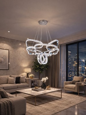 Markatech Porto Cristalya Krom Kaplama 3 Renk LED Sarkıt Avize, Çap 45 cm