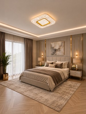 Markatech Hira Cristalya Gold Plafonyer Kumandalı Dimmerli 3 Renk Ledli Avize - Çap 40 cm