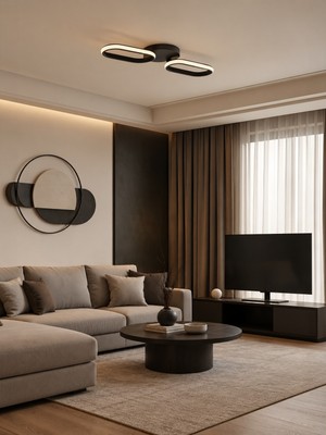 Markatech Hermes Siyah Modern 2'li Plafonyer Beyaz Ledli Avize