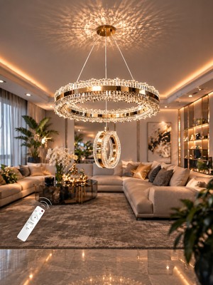 Markatech Zerafet Gold Kaplama Çift Yönlü Kumandalı Dimmerli 3 Renk LED Avize, Çap 40 cm