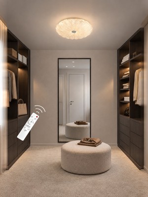 Markatech Zarif Cristalya Yuvarlak Kumandalı Dimmerli 3 Renk LED Plafonyer Avize, Çap 33 cm