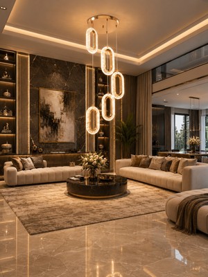 Markatech Eleni Gold Modern 5'li Sarkıt Kumandalı Dimmerli 3 Renk Ledli Avize