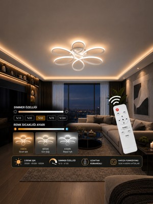 Markatech Star Beyaz Kumandalı Dimmerli 3 Renk LED Plafonyer Avize