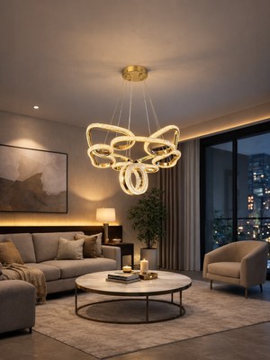 Markatech Porto Cristalya Gold Kaplama 3 Renk LED Sarkıt Avize, Çap 45 cm