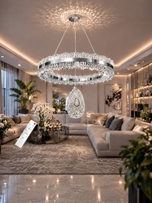 Markatech Ihtişam Krom Kaplamalı Çift Yönlü Kumandalı Dimmerli 3 Renk Ledli Avize - Çap 40 cm