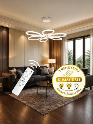 Markatech Lupin Beyaz Modern Sarkıt Kumandalı Dimmerli 3 Renk Ledli Avize - Çap 60 cm