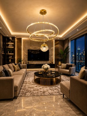 Markatech Vizyon Cristalya Gold Kaplama 3 Renk LED Sarkıt Avize