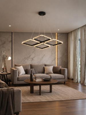 Markatech Cristalya Siyah 3 Renk LED Sarkıt Avize, Çap 50 cm