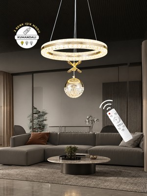 Markatech Işıltı Gold Çift Yönlü Aydınlatmalı Kumandalı 3 Renk Ledli Avize - Çap 40 cm